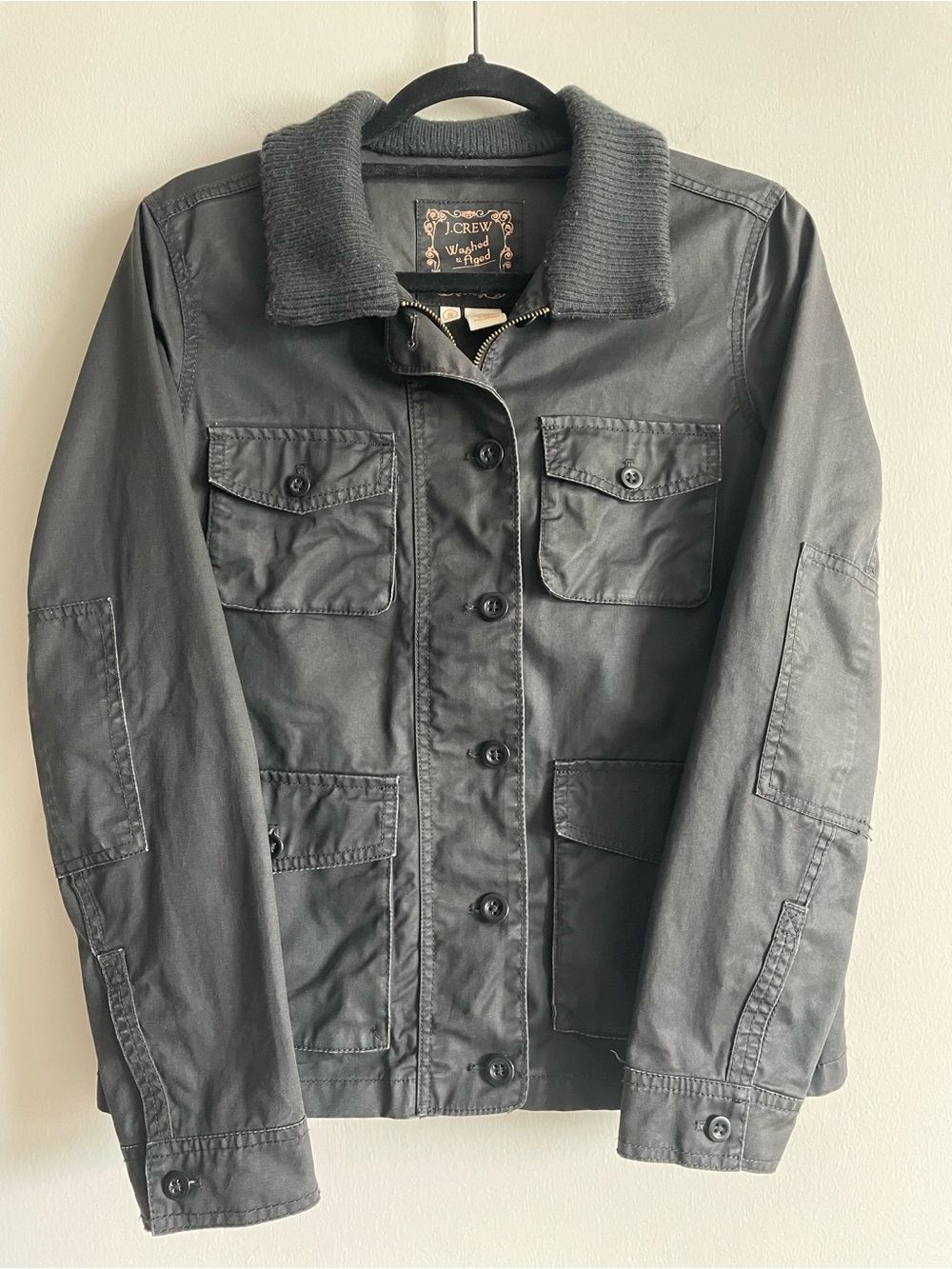 J. Crew chore coat black waxed canvas workwear utility jacket S *flaw*